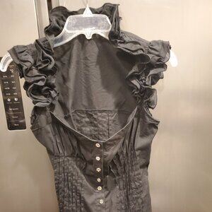 BLACK BEBE RUFFULED COLLAR BLOUSE (size M)